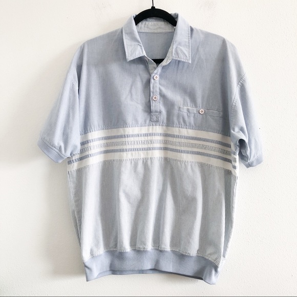 Vintage Other - VINTAGE 90’s blue striped mixed print polo shirt L